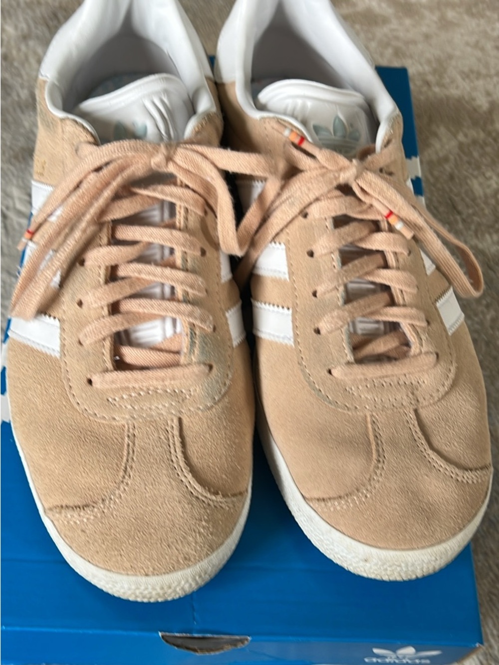 adidas Originals Espadrille-Style Suede Sneakers in Tan and White Gazelle